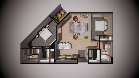 Floor plan for 2 beds, 2 baths, 1046 sqft